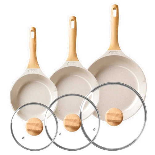 VONIKI Nonstick Frying Pans With Lid Granite Frying Pan Set, Induction Omelette Pans for Cooking Skillet Set Non-stick Cookware Set, Kitchen Skillet Pans Non Sticking Chef's Pan Pot and Pan Gift