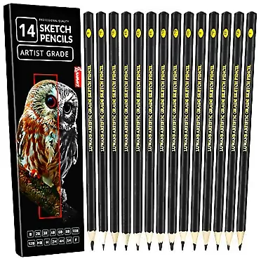 Luwans Drawing Pencils Set of 14 (B - 12B) Sketch for Art Shading, Sketching & Doodling | Professional Graphite Grades Artists Beginners Black Art-Pencils-Set-14 0.25x7 Inches