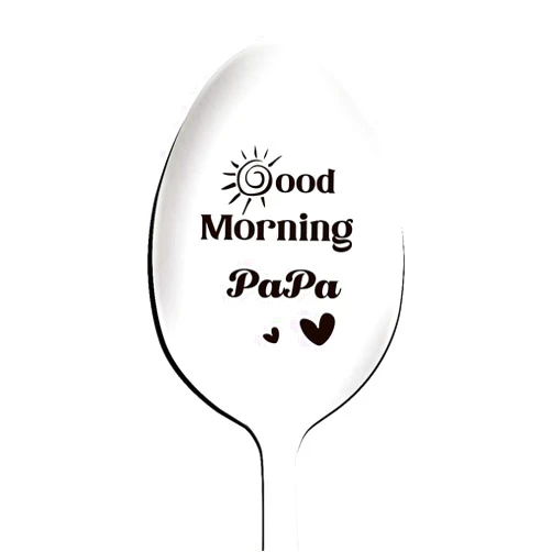 WongJQeen Good Morning Papa Spoon Engraved Stainless Steel Funny, Papa Gifts from Grandchildren, Best Teaspoon Coffee Spoon Gifts for Grandpa Papa Birthday Fathers Day Christmas