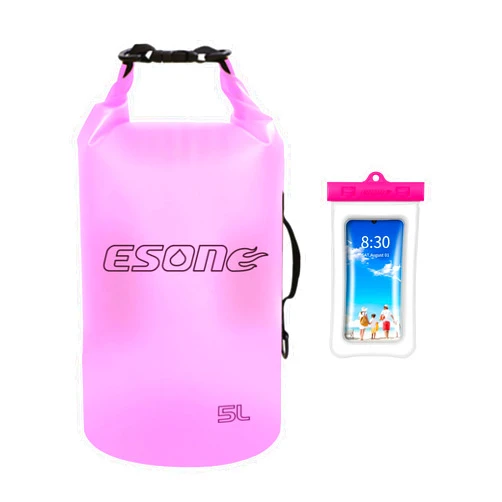 ESONE Waterproof Dry Bag for Women Men, 2L/ 5L/ 10L/ 15L/ 20L Roll Top Lightweight Transparent Dry Storage Bag Backpack with Cool Phone Case for Swimming, Boating, Camping and Beach
