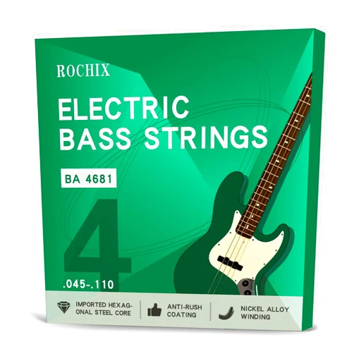 ROCHIX 1890 Professional Level Electric Bass Guitar Strings - BA 4681 4-String Set, Hexagonal Steel Core & Nickel-Plated Alloy Winding, Premium Tone for Pros