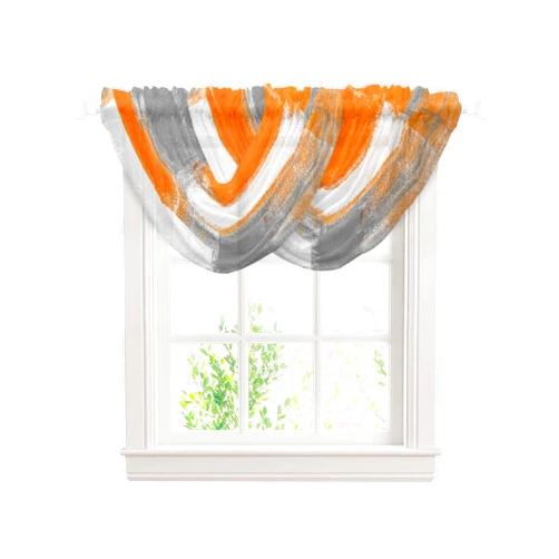 Hokiten Burnt Orange Grey Sheer Waterfall Valances for Window, Oil Painting Geometric Topper Sheer Curtain Drapes, Modern Abstract Art Swag Curtains for Living Room, Kitchen, 38.5