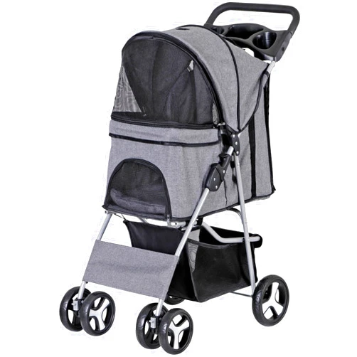 Nova Microdermabrasion Pet Stroller 4 Wheels Dog Cat Stroller for Small Medium Dog Cats Carrier Jogger Travel Foldable Puppy Stroller with Storage Basket and Cup Holder (Grey)