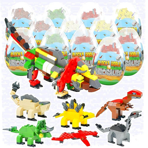 Auryee 12PCS Pre Filled Easter Eggs Dinosaurs Party Favors Party Supplies Building Blocks Mini Animal Educational Toy Stacking Block Sets Science STEM Gift for Boys & Girls Kids Age 6+