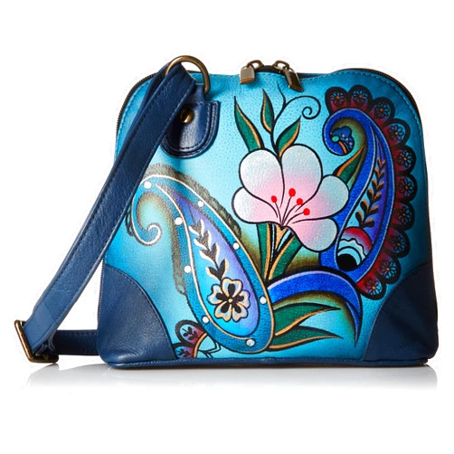 Anuschka Anna by Anuschka Women's Hand Painted Leather Small Multi Compartment Zip-Around Organizer, Denim Paisley Floral