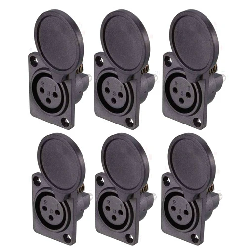 uxcell 3-Pin XLR Female Jack Panel Mount for Microphone Connector Adapter Converter Audio Speaker with Waterproof Cover 6Pcs