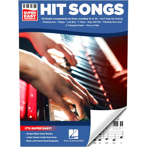 Hal Leonard Corp. Hit Songs - Super Easy Songbook | Easy Piano Sheet Music for Beginners | 60 Pop and Rock Songs with Right-Hand Melodies, Letter Note Names and Chord Diagram |Piano Music Book for Student, Teacher