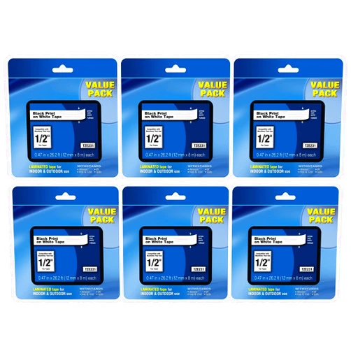 VOHAPPY T-Ze231 Compatible Label Tape Replacement for Brother PTouch TZe-231 TZe231Tape, 6 Packs 0.47
