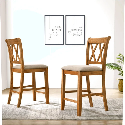 Roundhill Furniture Windvale Fabric Upholstered Counter Height Dining Chairs, Set of 2, Cottage Oak