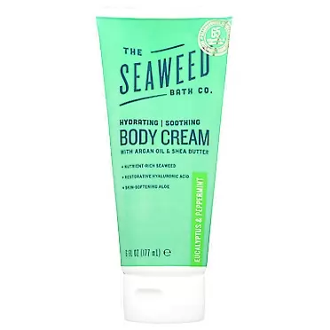 The Seaweed Bath Co. Hydrating Soothing Body Cream, Eucalyptus & Peppermint Scent, Nutrient Rich Seaweed, Argan Oil, Aloe, Vegan, Paraben Free, 6 Oz (Pack of 1)