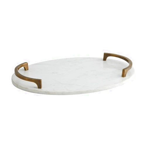Arteriors Collie Trays, White Marble/Vintage Brass
