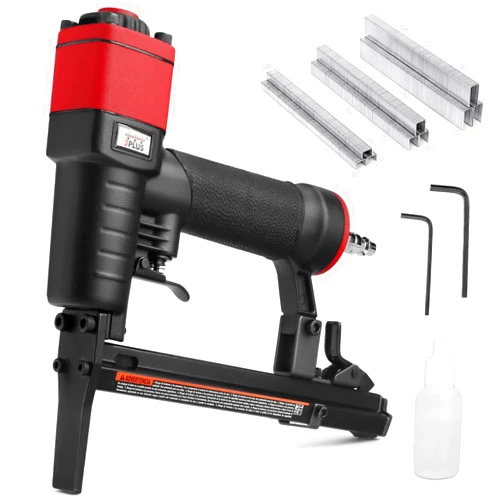 3PLUS H7116LSP-KT 22 Gauge 3/8-Inch Crown Pneumatic Upholstery Stapler with Long Nose, Air Stapler Kit, with 6000 Staples, 1/4-Inch to 5/8-Inch