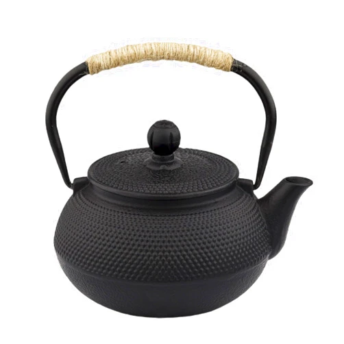 SECHUDO Japanese Tetsubin Cast Iron Teapot Tea Kettle pot with Stainless Steel Infuser for Stovetop Safe Coated with Enameled Interior (Black, 20.3oz)