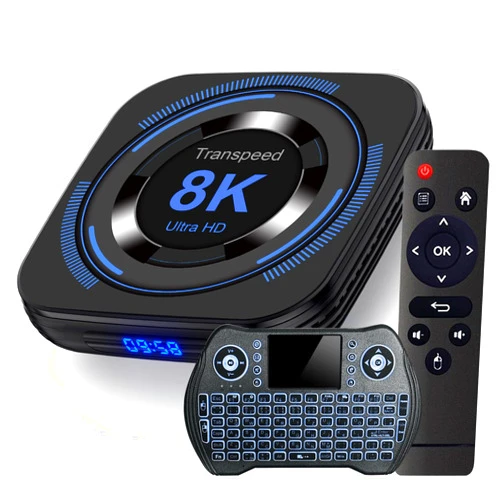 Transpeed Android TV Box 12.0 4GB RAM 32GB ROM Support 8K 6K Dual-WiFi 2.4G 5.8G Android Box H618 Chipset with HDR10 BT5.0 USB 2.0 3D Ethernet with Mini Backlit Keyboard