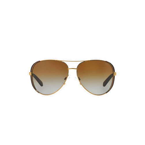 Michael Kors Women's MK5004 Chelsea Aviator Sunglasses, Gold/Dark Chocolate Brown/Brown Gradient Polarized, 59 mm + 1