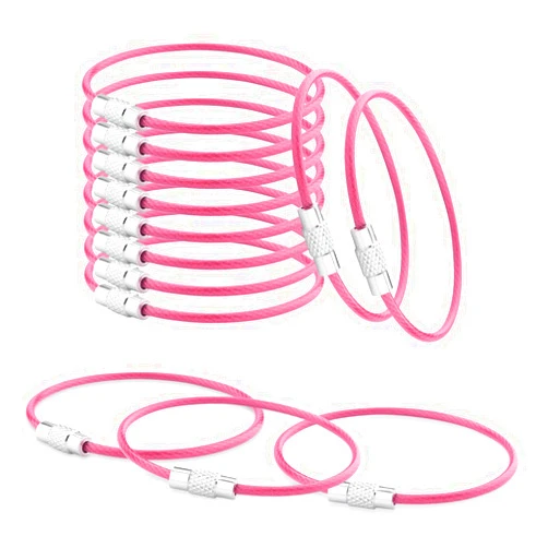 CooBigo 12 Pack Stainless Steel Loops 2mm Coated Wire Keychain Cable Large Key Rings 6 inch Key Chain for Women, Luggage Tags, Key Tags, Keyrings, Kitchen Utensils, Duster - Pink