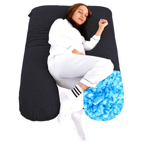 EDUJIN Memory Foam Pregnancy Pillows for Sleeping - Cooling Cotton Cover - U-Shape Full Body Maternity Pillow,Body Pillows for Adults,Pregnancy Pillow for Women,Pregnancy Must Haves(Black)