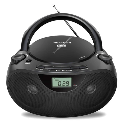 Nextron Portable Stereo CD Player Boombox with AM/FM Radio, Bluetooth, USB, AUX-in, Headphone Jack, CD-R/RW and MP3 CDs Compatible, Clear and Full Sound with Bass Boost, AC/Battery Operated – Black