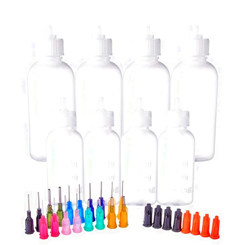 BENECREAT 8PCS Multi Purpose DIY Precision Tip Applicator Bottles 1/1.7 Ounce Needle Tip Glue Bottles with 8 Caps and 18 Tips for DIY Quilling, Craft Art Project, Glue, Oiler Bottle