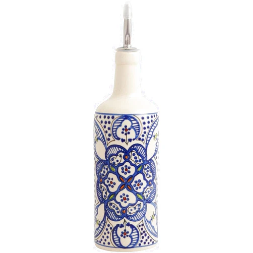 Goodscious Tunis Ceramic Olive Oil Dispenser Bottle for Kitchen - Handcrafted Olive Oil Bottle Dispenser with Rubber and Stainless Steel Pouring Spout - Exclusive Cooking Oil Dispenser Bottle (22 Fl. Oz.)