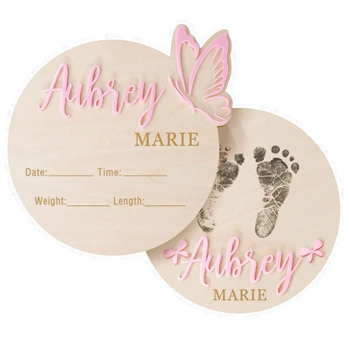 HZGUEOSTB Personalized Butterfly 3D Name Sign for Hospital,Custom Wooden Baby Name Announcement Sign And Footprint Sign for Photo Prop Baby Shower Nursery Gift