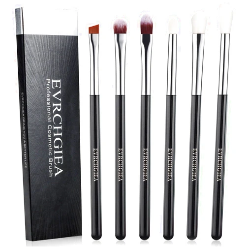 EVRCHGIEA Eye Makeup Brushes, 6 Pcs Professional Blending Eyeshadow Makeup Brushes Set for Concealer Eye shadow Eyebrows Eyeliner, Soft Hairs & Wood Handle (black and silver)
