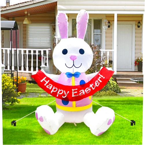BEBEKULA Easter Inflatables Bunny Clearance, Outdoor Easter Yard Decorations, 3.5FT Build-in LED Lights Easter Blow up Rabbit for Holiday Garden Lawn