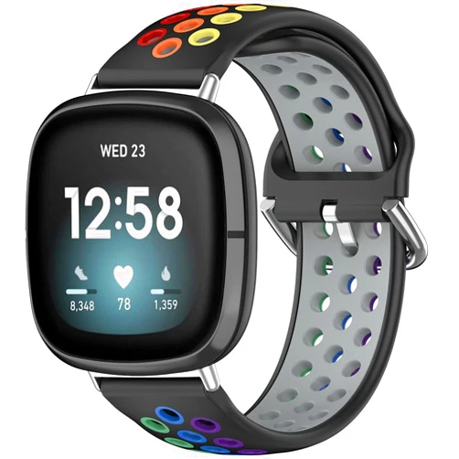 Pailebi Rainbow Bands Compatible with Fitbit Versa 3 / Fitbit Sense / Versa 4 / Sense 2 and Fitbit Versa/Versa 2/Versa Lite /Versa SE,Soft Silicone Sport Strap Replacement Versa 3/Sense Smartwatch Wristband for Women Men
