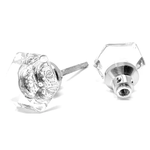 Rousso USA Rousso's Reproductions Solid Glass Door Knobs 0016-BN Clear Six Point Interior Knobs 2