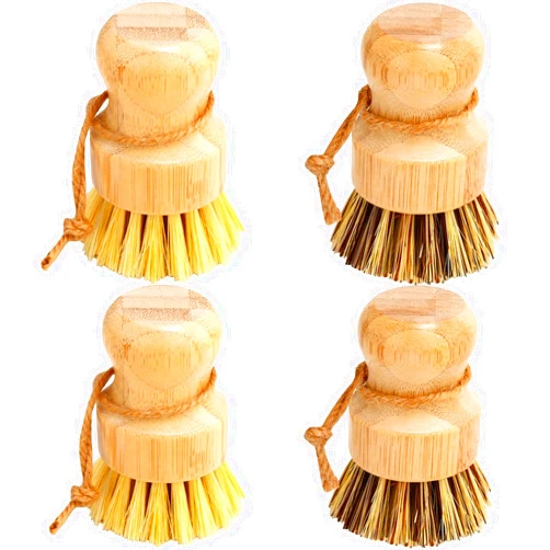 Aisuly Bamboo Dish Brush Set, 4 Pcs Palm Wooden Dish Scrubber Brush, Dish Brushes, Durable Wood Dishes Scrub Brush, Natural Round Vegetable Cleaning Pots Pans Sink Washing Kitchen Brush by Aisuly