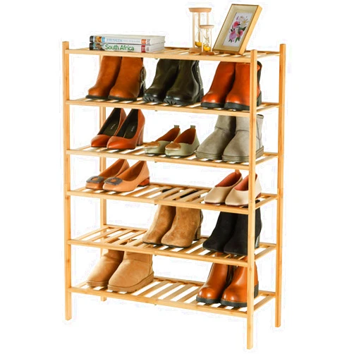 Furshus 6-Tier Bamboo Shoe Rack for Entryway, Stackable | Heavy Duty | Multi-Function, Free Standing Shoe Racks for Bedroom Hallway Closet