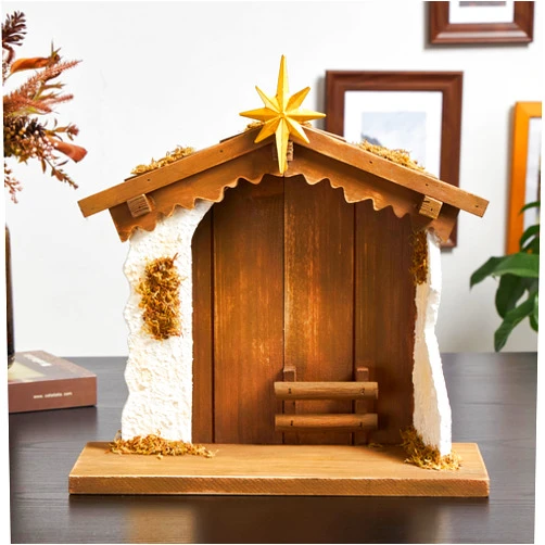 TOETOL Manger for Nativity Scene for Inside 7&8 inch Scale Holy Family Solid Wood Nativity Stable Creche Desk Tabletop Home Decor Collectable Christmas Decorations(13.7