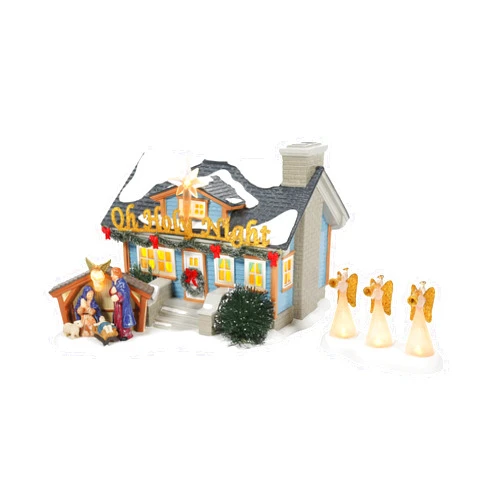 Department 56 Snow Village Oh Holy Night House and Angels Lit Building and Figurine Set, 6.46 Inch, Multicolor