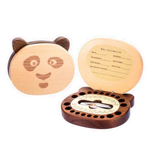 AhfuLife Baby Tooth Keepsake Fairy Box Holder with Lanugo Bottle, Wooden Panda Shape Keepsake Box for First Lost Teeth, Cute Tooth Storage Holder, Baby Shower Gifts for Newborn, Boys, Girls