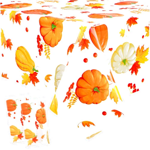 Augisteen 2 PCS Fall Pumpkin Plastic Tablecloth Thanksgiving Party Tablecloths Maple Leaf Berries Table Cover Rectangle Disposable Tablecloths for Autumn Harvest Party Holiday Dining Home Decor, 54