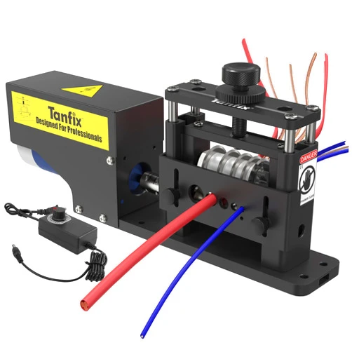 Tanfix Automatic Electric Scrap Wire Stripper Machine, Cable Stripping Machine 6 Channels & 5 Carbide Blade, Stripping Wire Tool from 300MCM to 15 AWG, Efficient recycling of Copper Wire (Automatic)