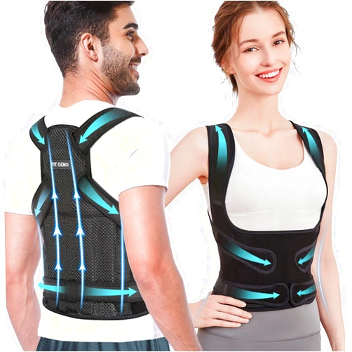Fit Geno Back Brace Posture Corrector for Women and Men, Shoulder Straightener, Adjustable Full Back Support, Upper and Lower Back Pain Relief - Scoliosis, Hunchback, Hump, Thoracic, Spine Corrector
