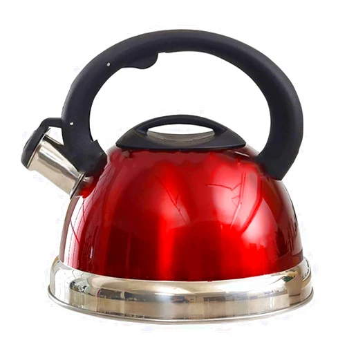 TIMOBISS Tea kettle, Red Tea Kettle for Stove Top Whistling Stainless Steel Whistling Tea Pot, 3.2-Quart, Metallic Red