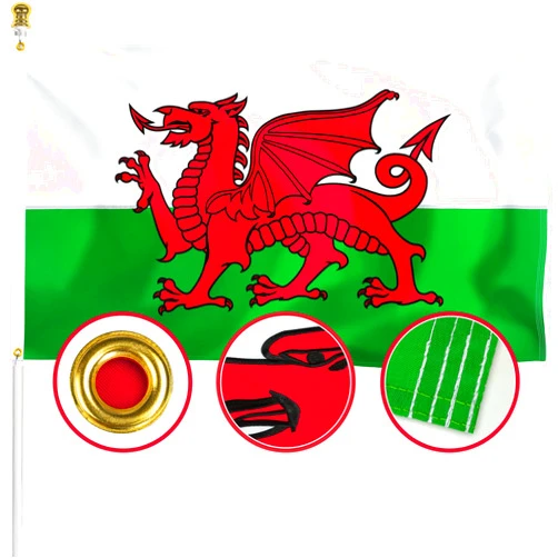 XIFAN Premium Wales Flag 3x5 ft Outdoor, Large Double Sided Heavy Duty 210D Nylon Embroidered Dragon Welsh National & Country Flag, Longest Lasting Decoration with 4-Stitch Hemming, Brass Grommets
