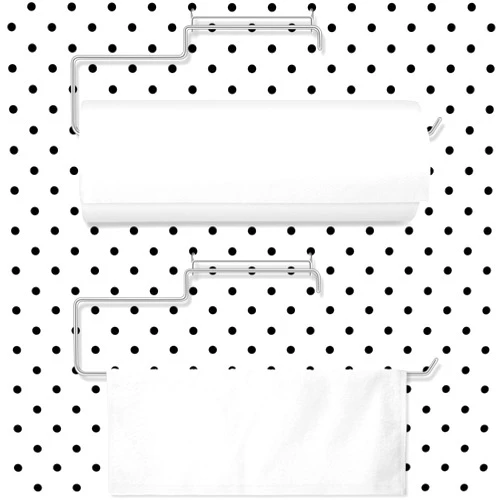 Blulu 2 Pack peg Board Paper Towel Holder Stainless Steel Craft Hooks Pegboard Accessories for Tool Shed, Garage, Workbench, Kitchen, Laundry or Room Organization(Silver)