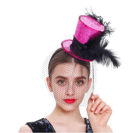 Comott Mini Top Hat Fantasy Fascinators Hats for Women,Derby Tea Party Ostrich Feather Top Hat for Girls Party Decoration