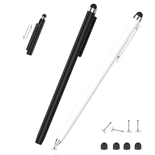 Mixoo Stylus Pens for Touch Screens - Mixoo 2-in-1 High Sensitivity Retractable Stylus with Smaller Disc Tip Universal Stylus for iPad iPhone Tablets All Capacitive Touchscreen Devices (Black + White)