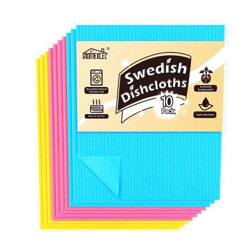 HOMEXCEL Swedish Dishcloths for Kitchen 10 Pack, Sponge Dish Cloth for Counters & Washing Dishes, Reusable and Absorbent Paper Towels, 3 Colors Assorted