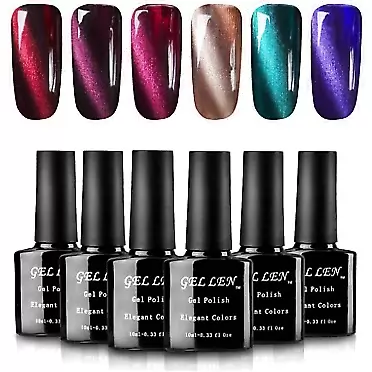 Gellen Cat Eye Gel Nail Polish Kit Elegance 6 Colors - With 1pc Magnet Wand Deep Rich Gel Colors Nail Art Manicure Set