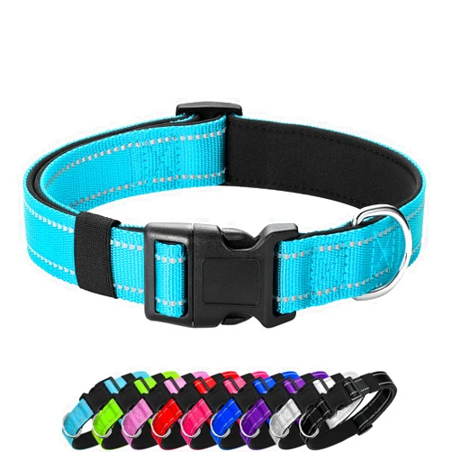 Penseepet Reflective Dog Collar Padded with Soft Neoprene Breathable Quick Release Basic Dog Collars for Medium Dogs Sky Blue Boy