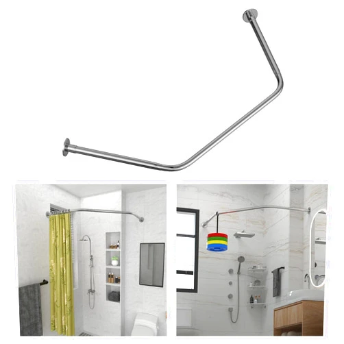Tanxih Corner Shower Curtain Rod Adjustable Stainless Steel Diamond Shaped Rack Drill Free Install for Bathroom, Bathtub, Clothing Store (Diamond Shaped, Both Sides: 17