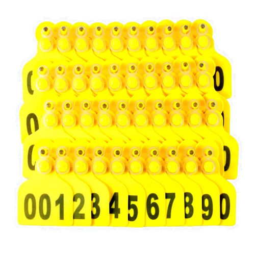 TOHONGADON Cattle Ear Tags with Number 001-060 Plastic Livestock Ear Tags for Cow, Cattle, Sheep, Goats, Pigs Animal Identification and Tracking Tags(Yellow)