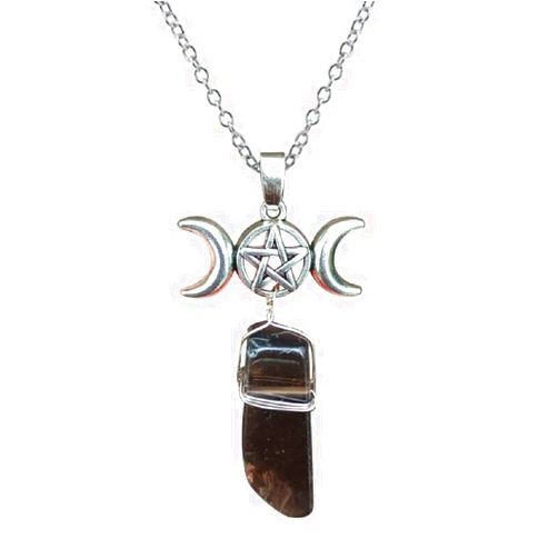 COLORFUL BLING Triple Godness Moon Symbol Natural Stone Pendant Necklace Crescent Healing Wicca Pagan Pentagram for Women Amulet Sailor Moon Lucky Jewelry