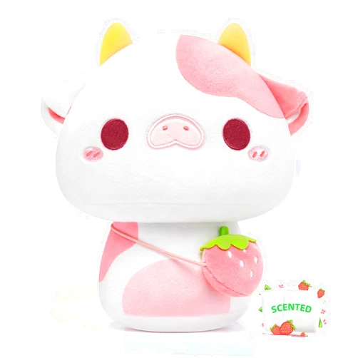 Mewaii Scented Stuffed Animal, Cute Strawberry Cow Plush with Sweet Strawberry Scented Microbeads, Pink Strawberry Plush Toy for Hugging Plush & Decor Pillow