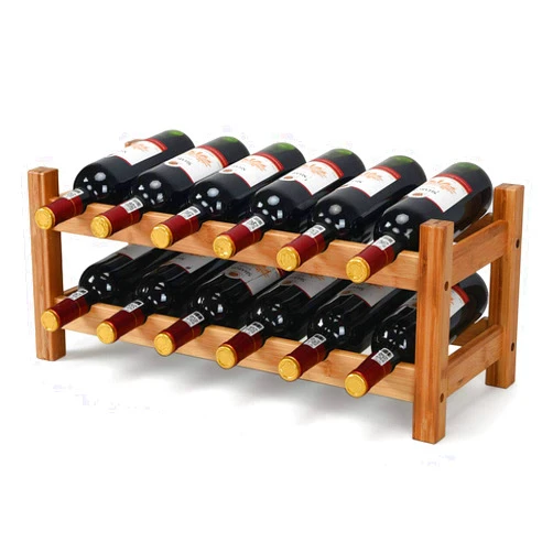 COSTWAY Wine Rack, Bamboo 12 Bottles 2-Tier Wine Display Rack for Countertop Home Kitchen Pantry, Free Standing Wine Storage, Rack Tabletop Wine Rack (Nature)